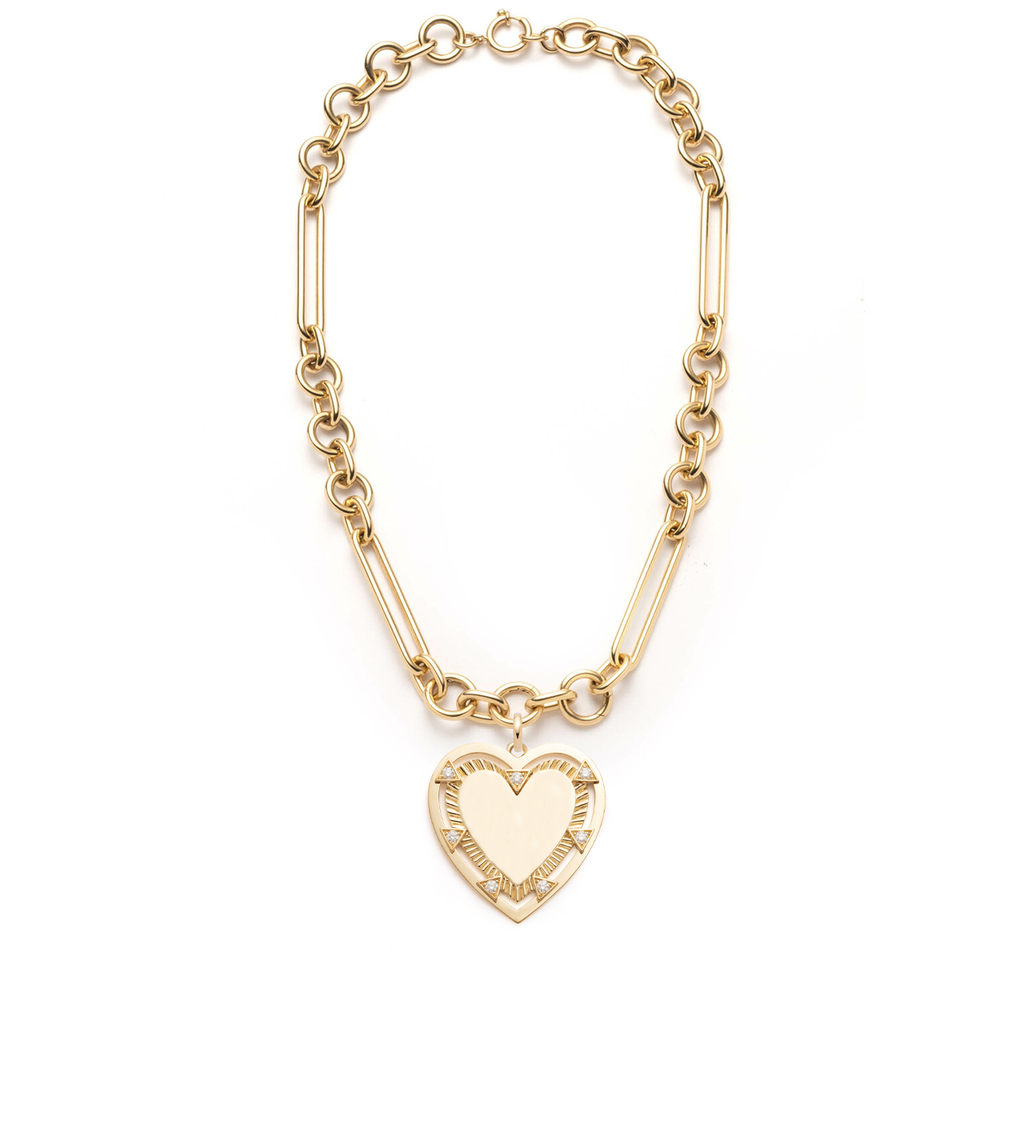 18K Yellow Gold Oversized Mixed Clip Chain with Oversized Engravable Heart and Oval Pushgate – FoundRae