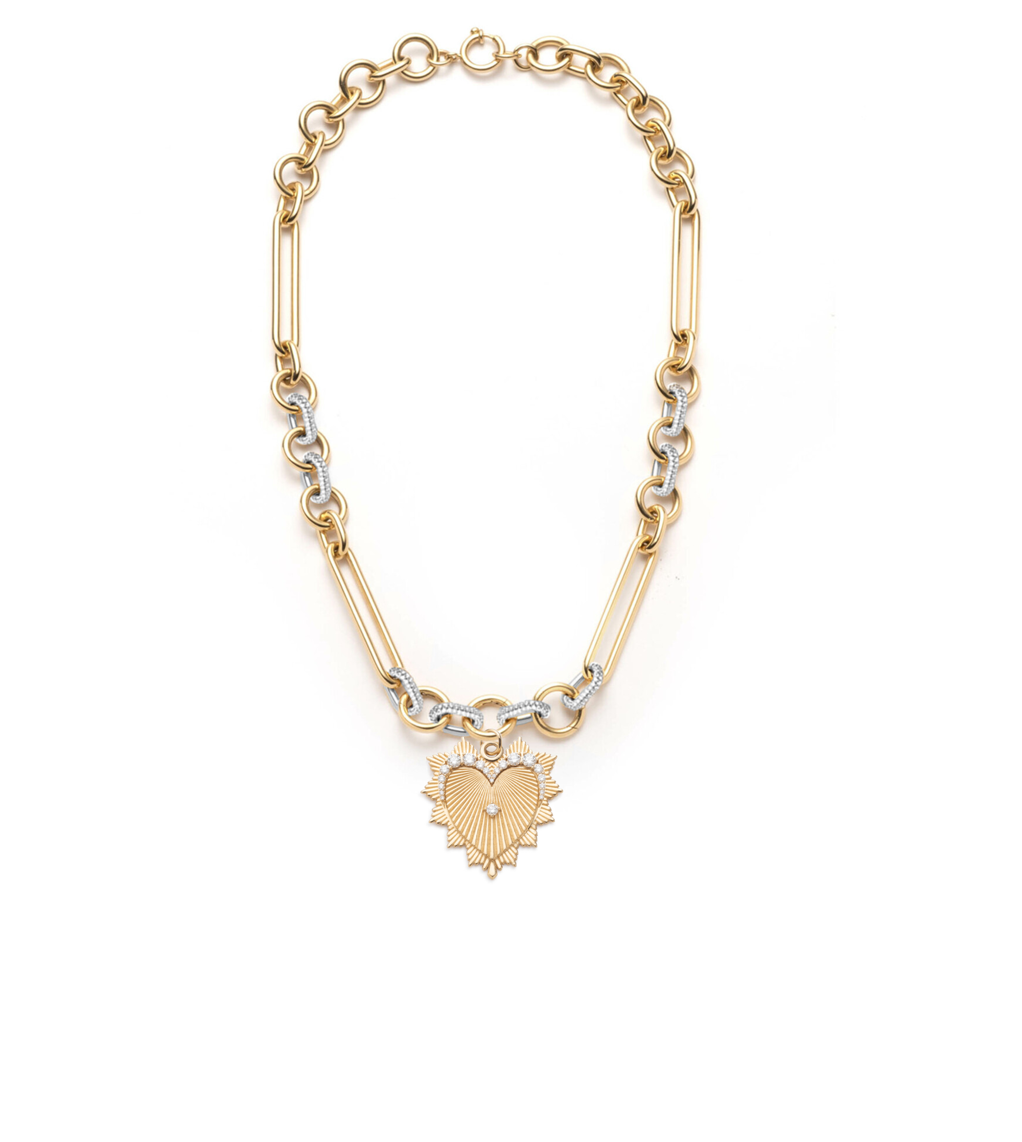 Love : Oversized Pave Feature Mixed Clip Chain Necklace