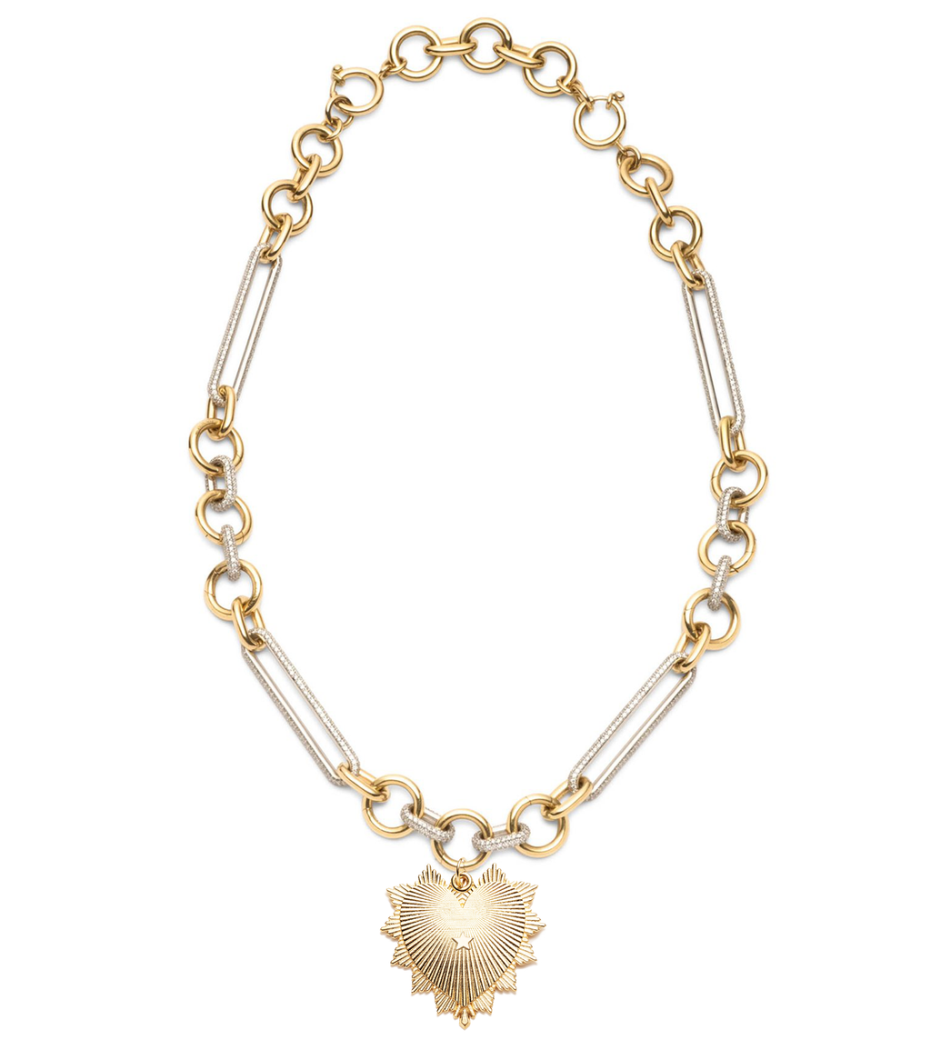 18K Yellow Gold Custom Heart Love Token : Oversized Pave Mixed Clip Necklace – FoundRae