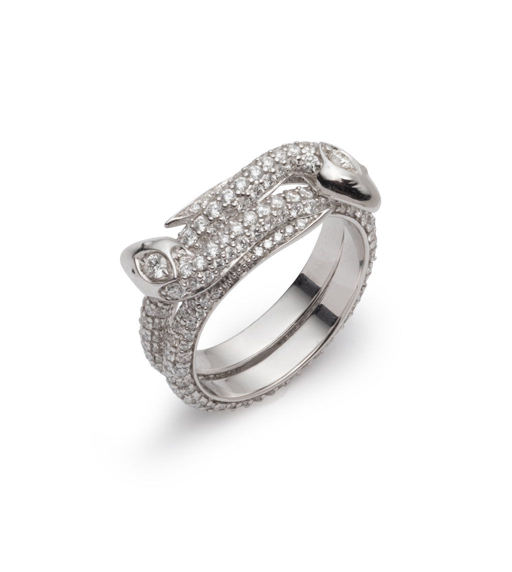 18K White Gold Snake - Wholeness: Diamond Pave Bookend Band – FoundRae