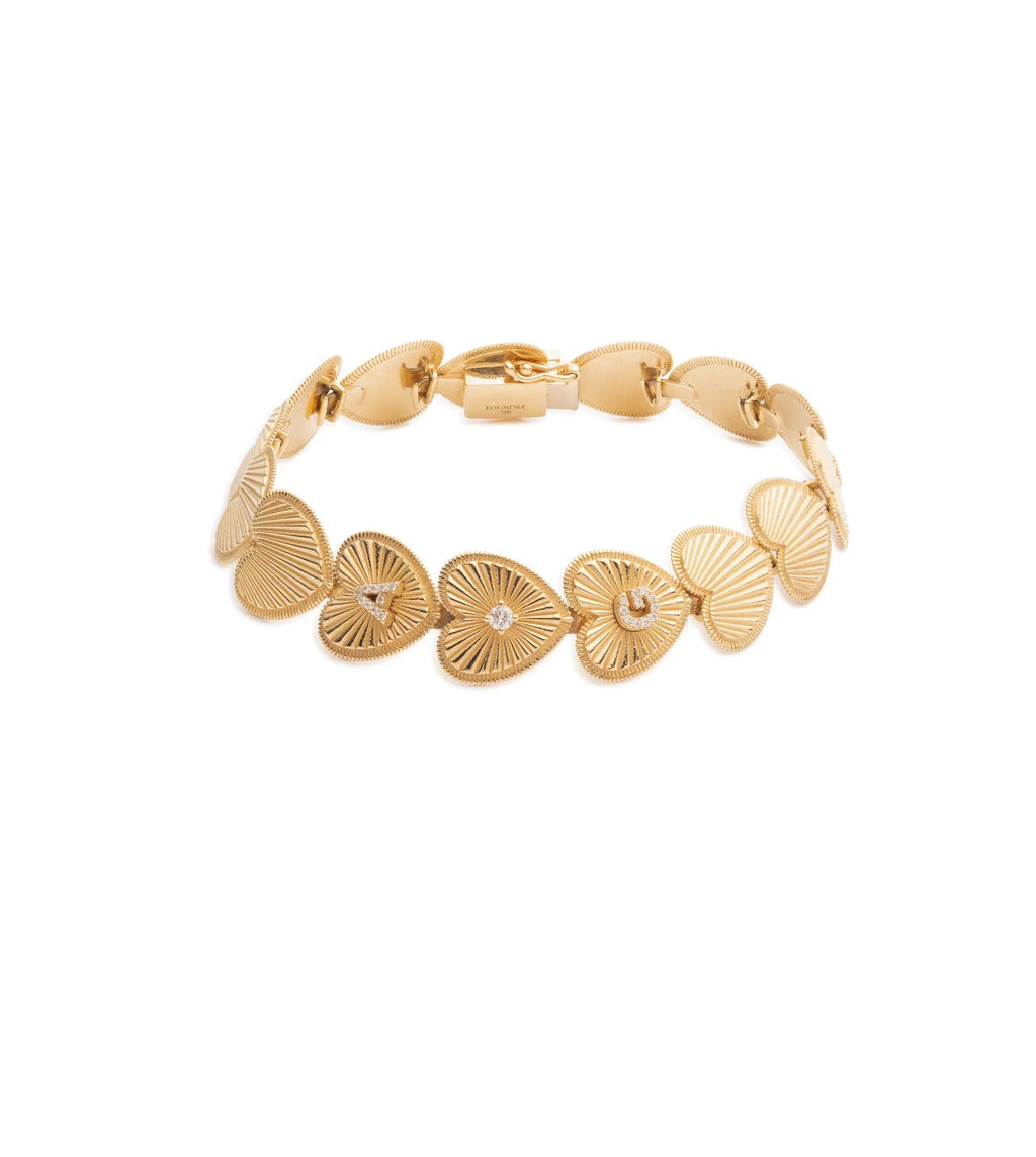 Custom Heart Love Token Bracelet : in Yellow Gold with Diamonds view 1