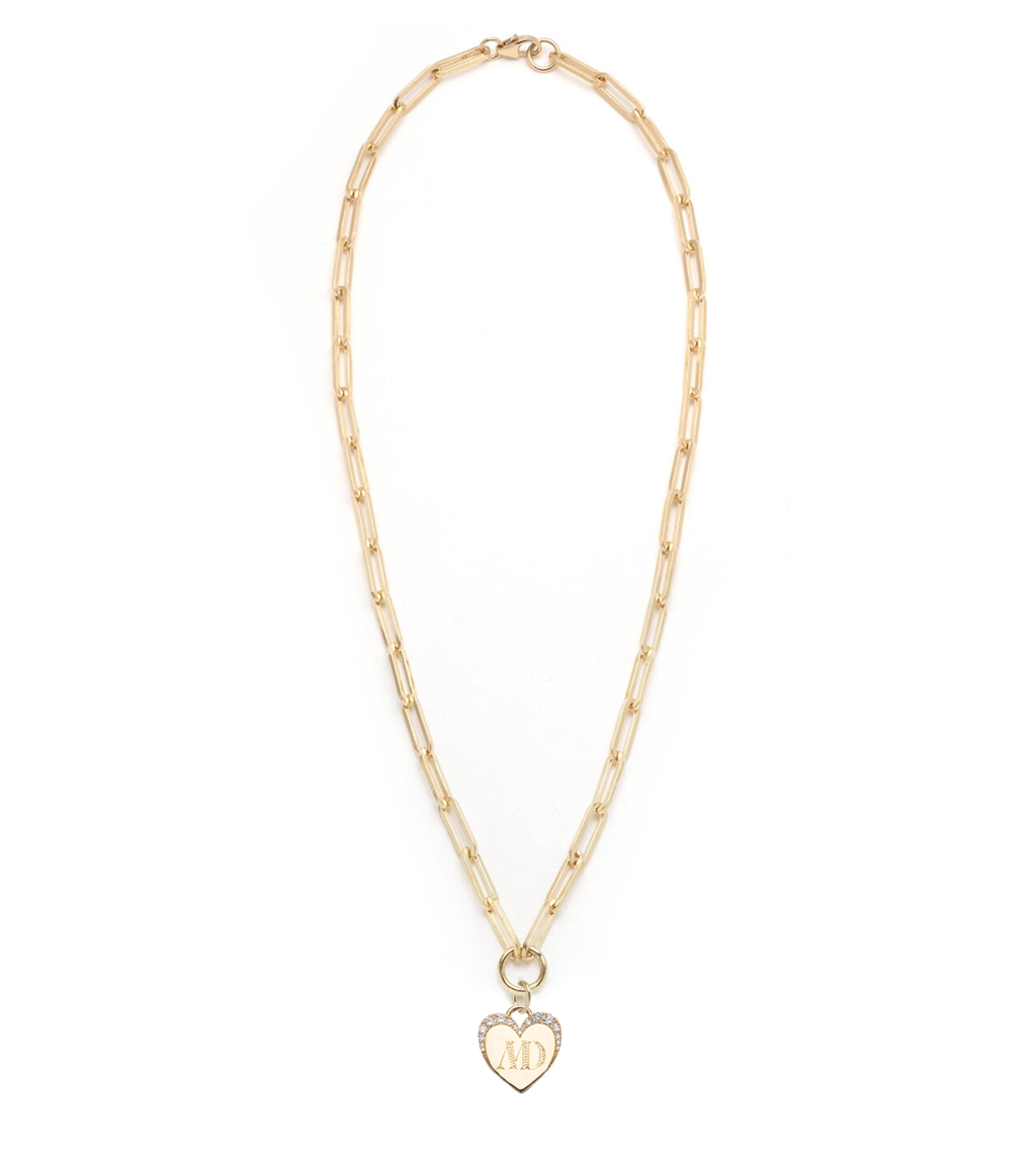 18K Yellow Gold Engravable Pave Heart : Classic Fob Clip Necklace – FoundRae