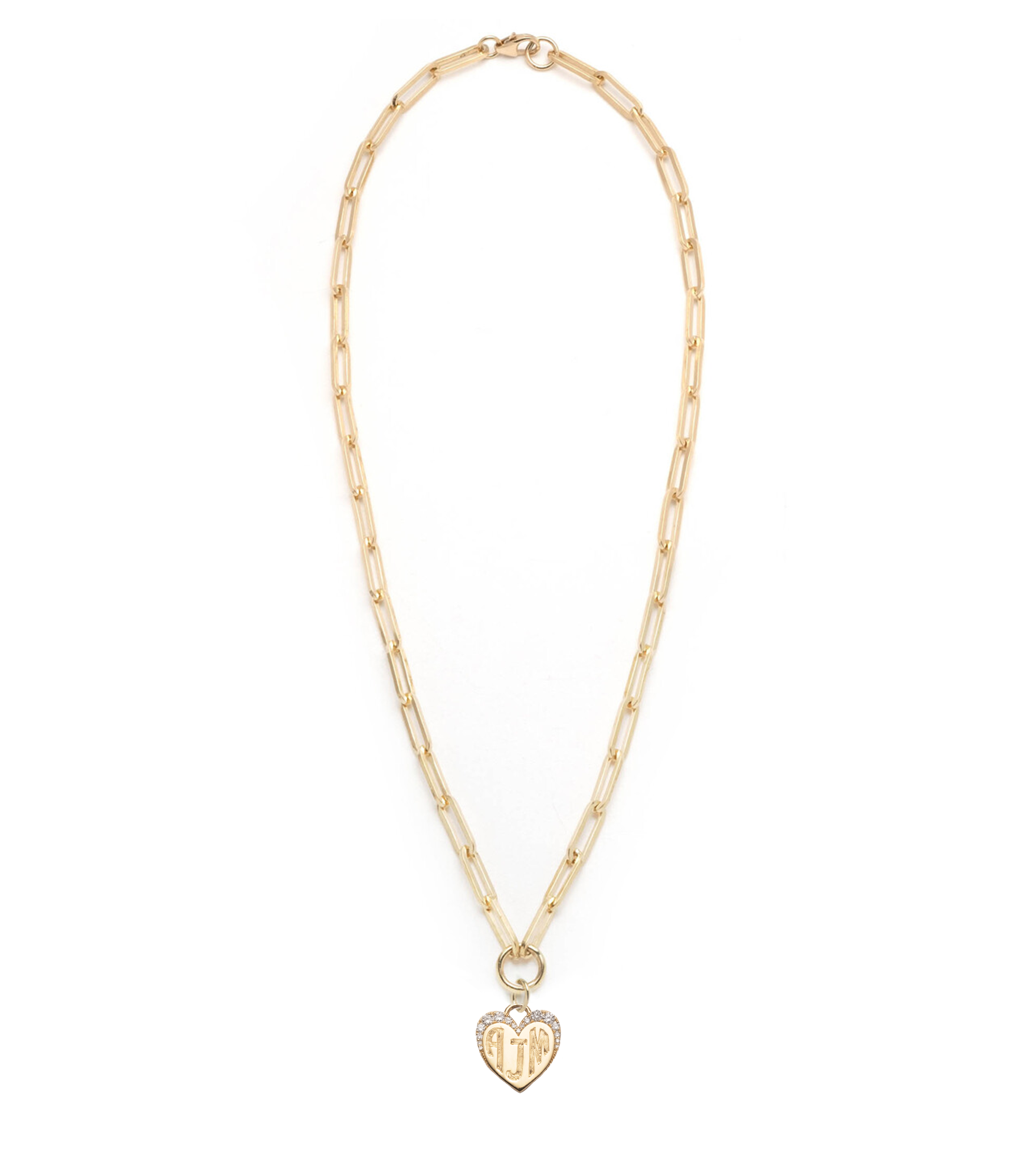 Engravable Pave Heart : Classic Fob Clip Necklace