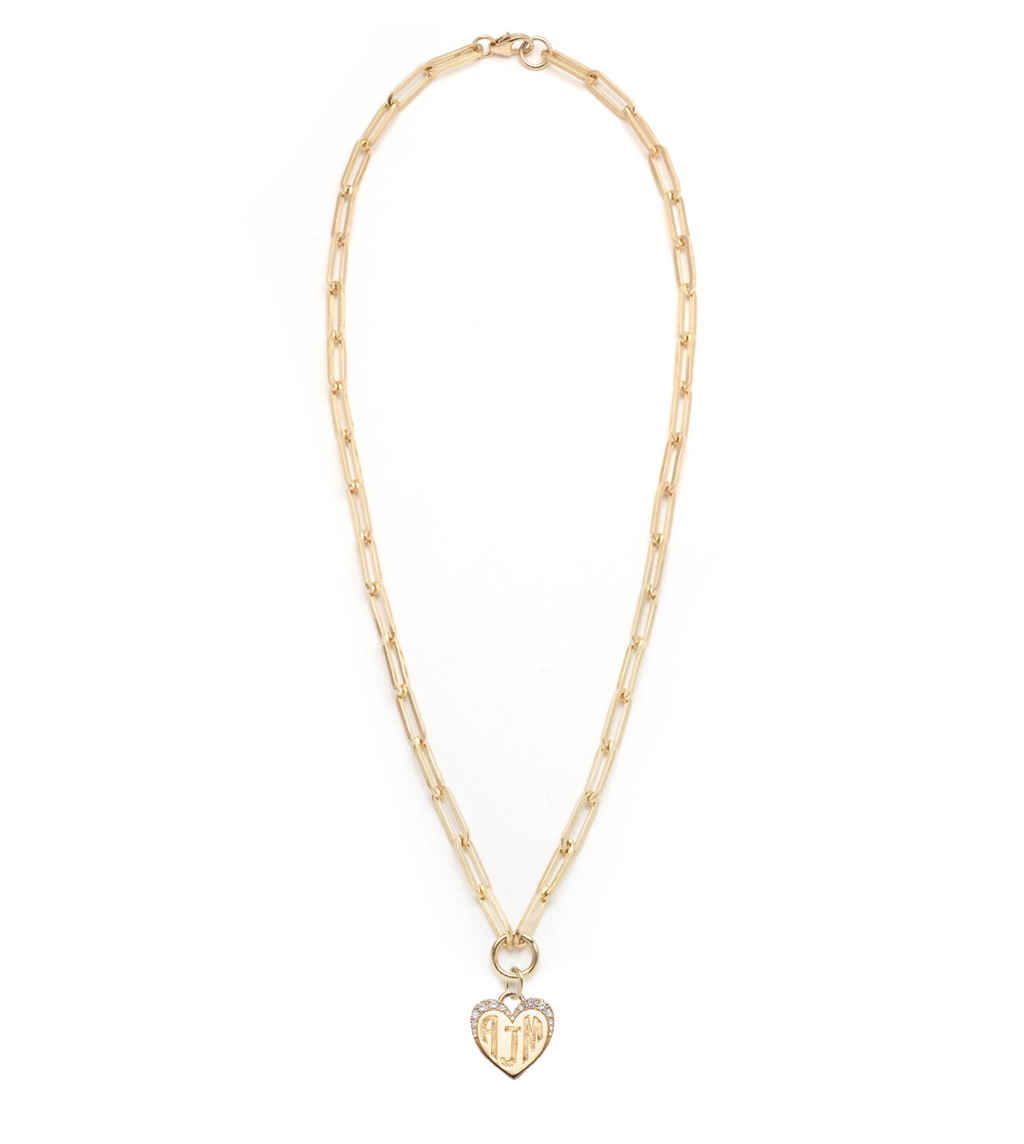 18K Yellow Gold Engravable Pave Heart : Classic Fob Clip Necklace – FoundRae