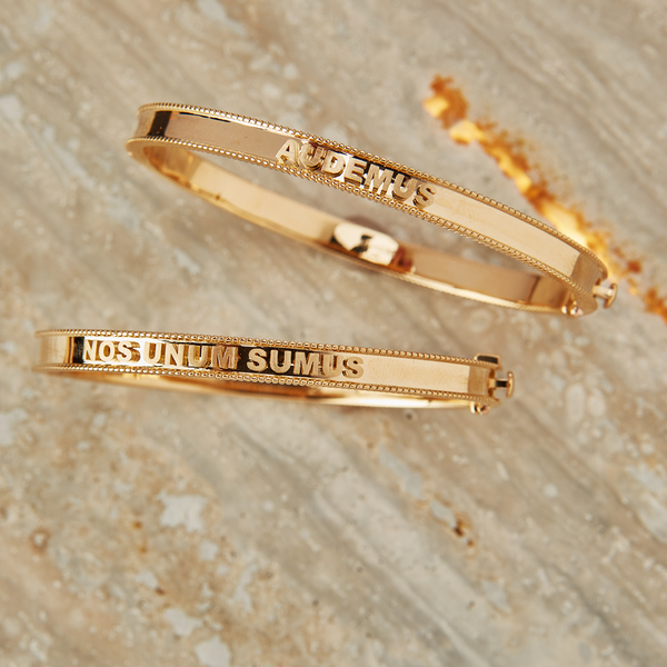 Personalized | Custom Coin Edge Bangle | Yellow Gold