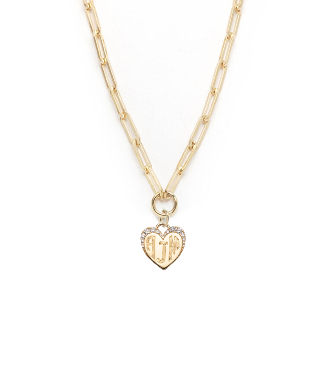 18K Yellow Gold Engravable Pave Heart : Classic Fob Clip Necklace ...