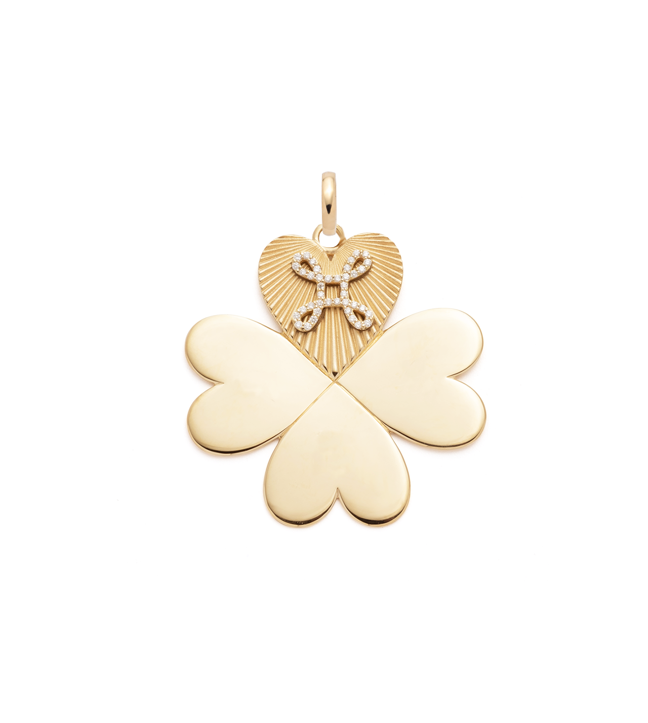 Four Heart Clover with Pave True Love Knot: Oversized Medallion with Oval Pushgate