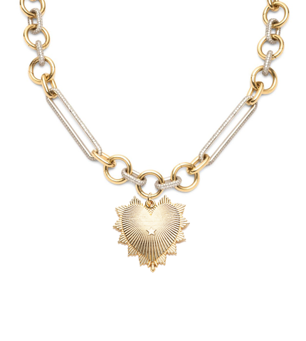 Custom Heart Love Token : Oversized Pave Mixed Clip Necklace