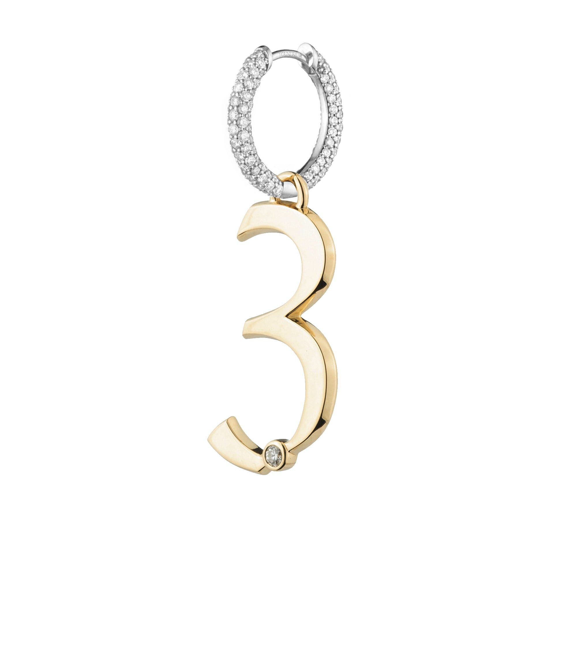Engravable Number 3 : Oversized Small Pave Chubby Ear Hoop