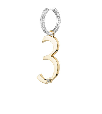Engravable Number 3 : Oversized Small Pave Chubby Ear Hoop