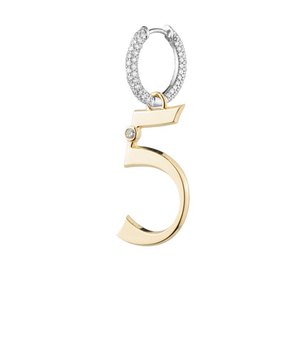 Engravable Number 5 : Oversized Small Pave Chubby Ear Hoop