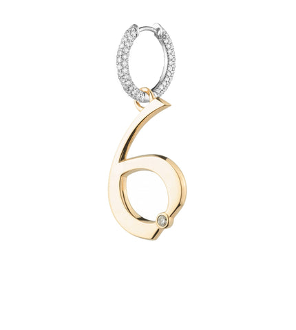 Engravable Number 6 : Oversized Small Pave Chubby Ear Hoop