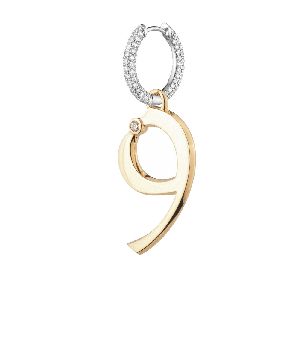 18K Yellow Gold Engravable Number 9 : Oversized Small Pave Chubby Ear Hoop – FoundRae